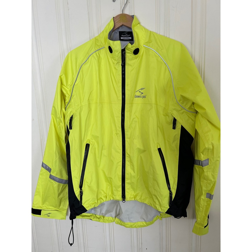 Showers Pass Mens Large Neon Yellow Reflective Cycling Rain Jacket Windbreaker
